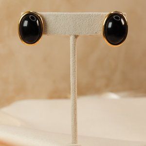 SOLD Vintage Trifari Black Gold Oval Stud Earrings